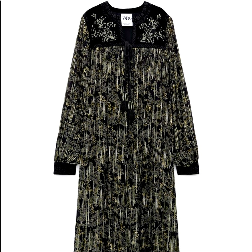 Zara Black & Gold Embroidered Cape Kimono Size S